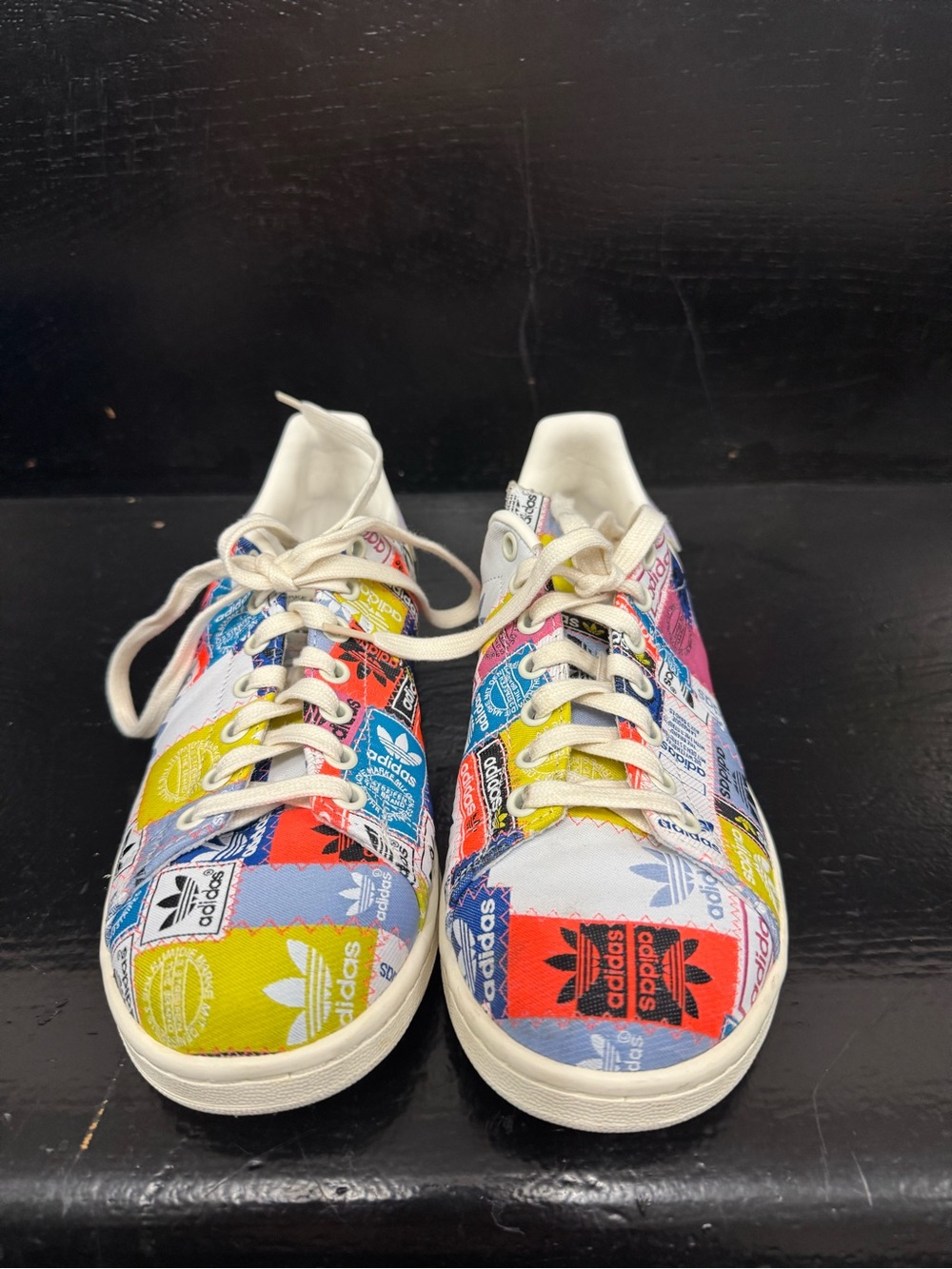 adidas Patchwork Logo Sneakers in White, Yellow, Blue, Orange, Pink, Purple